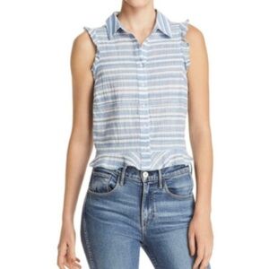 Anthropologie Cloth & Stone Striped Ruffle Sleeveless Button Down Shirt (M)